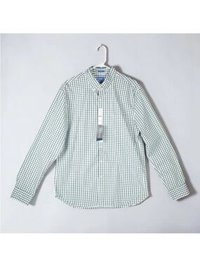 J Crew Secret Wash Lightweight Coolmax Slim Gingham Shirt Mens L Green White NWT
